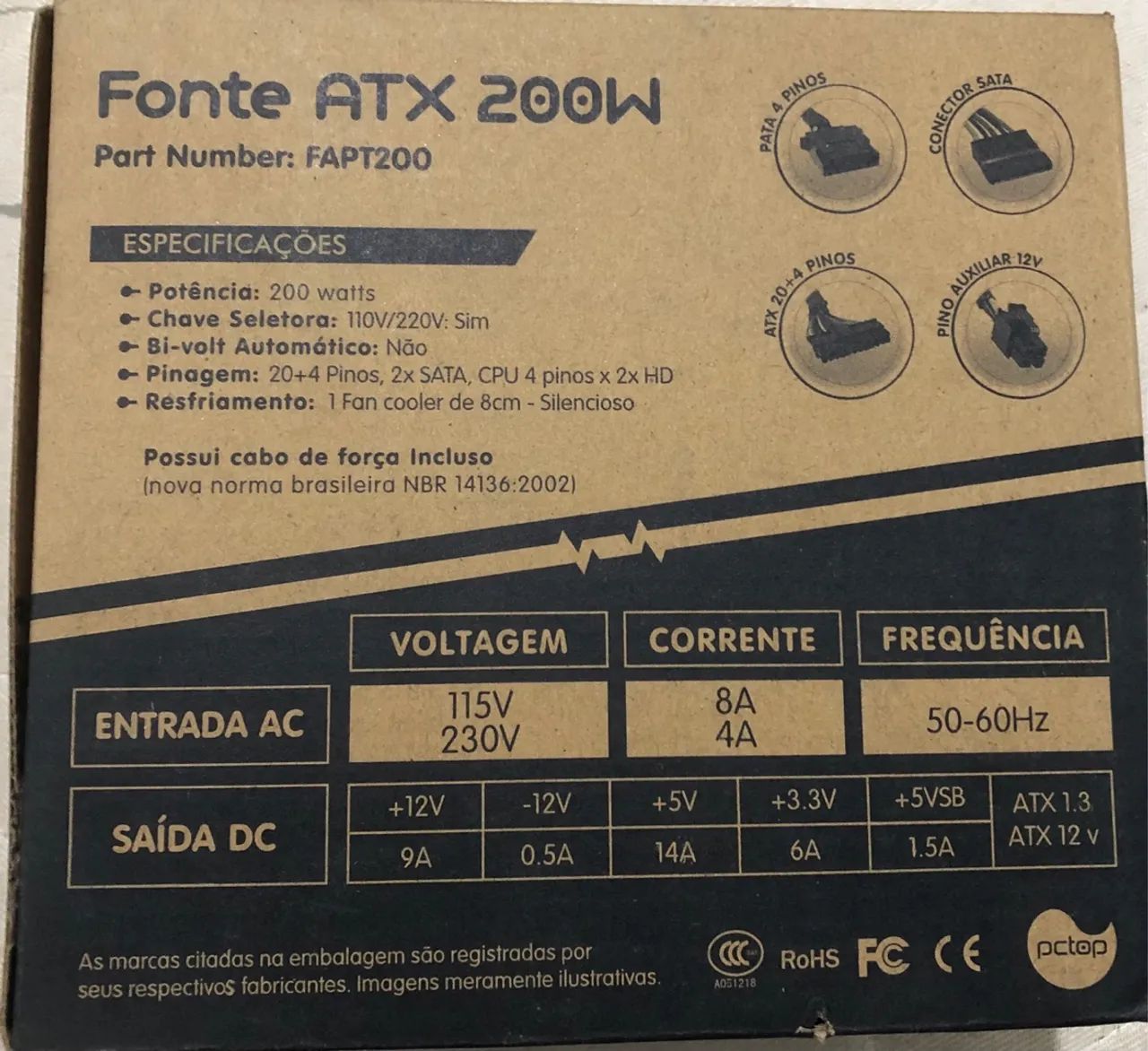 FONTE PC ATX 200w - NOVA sem cabo energia