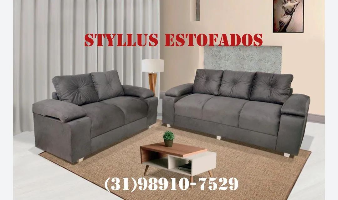 Sofá Estofado Cinza Confortável e Elegante