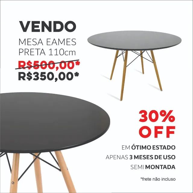 Mesa de Jantar Redonda EAMES 110cm Preta