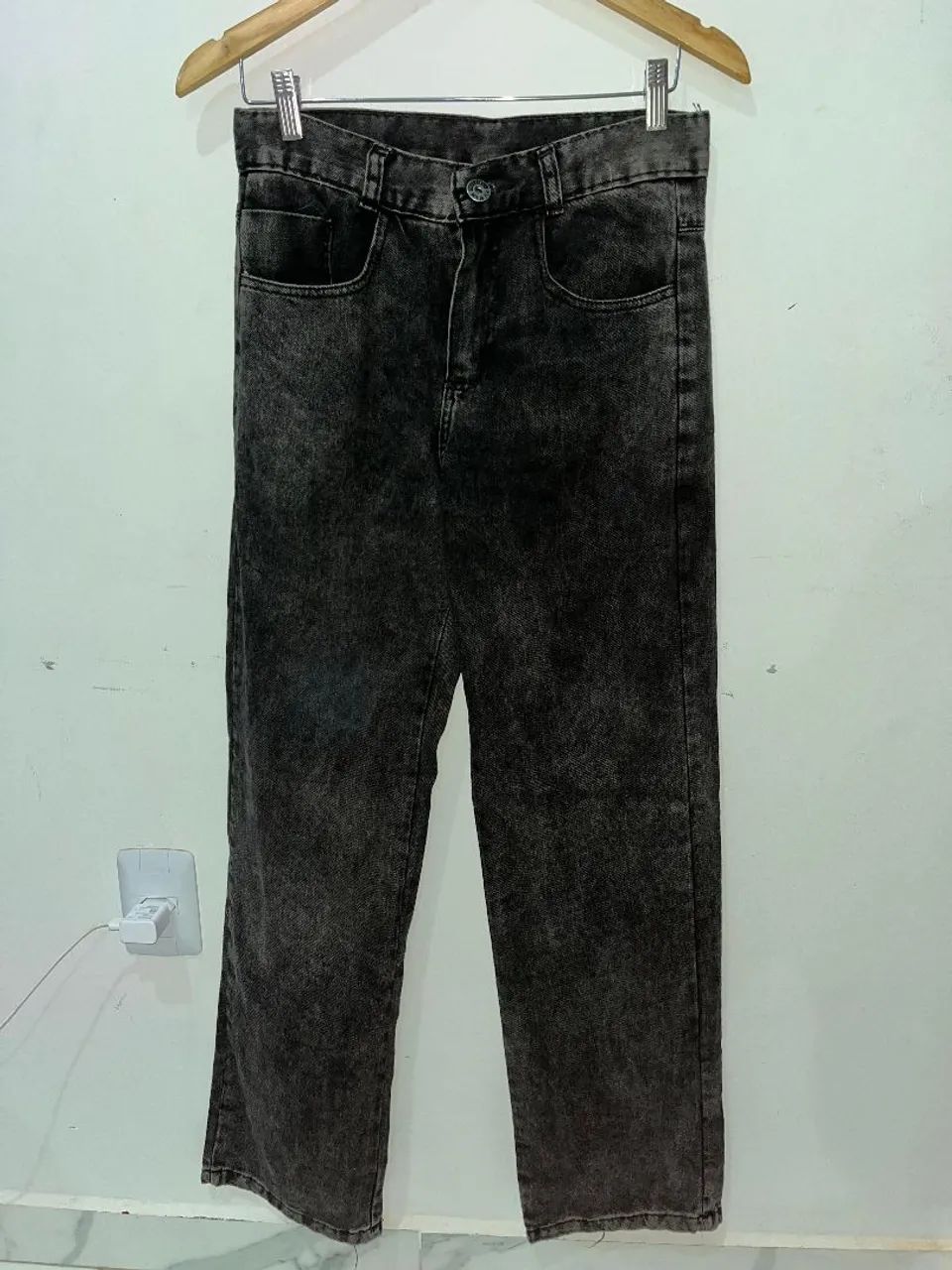 Calça Jeans Reta Cinza Escuro