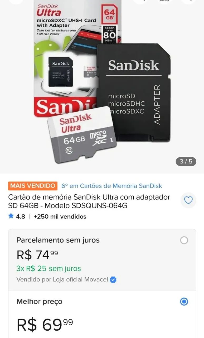 Cartão de memória ORIGINAL 128Gb  - Foto 5