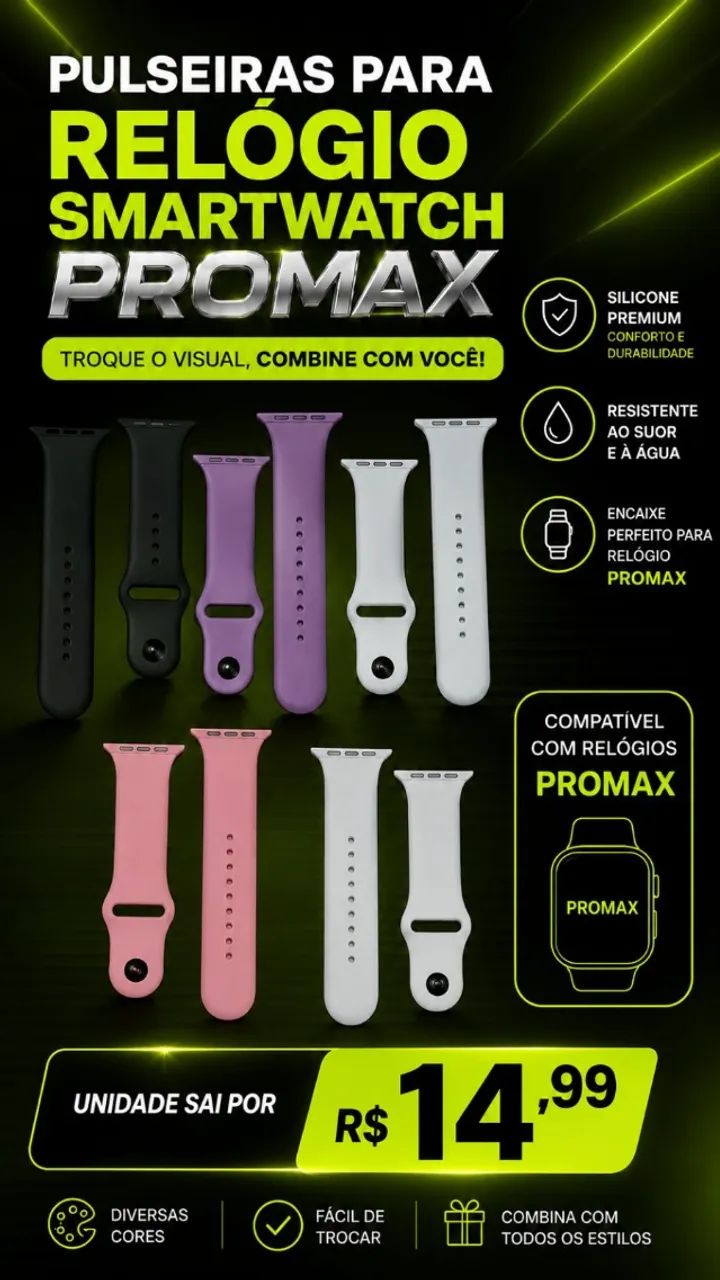 Kit Pulseira Silicone Smartwatch Promax - Várias Cores - Foto 4