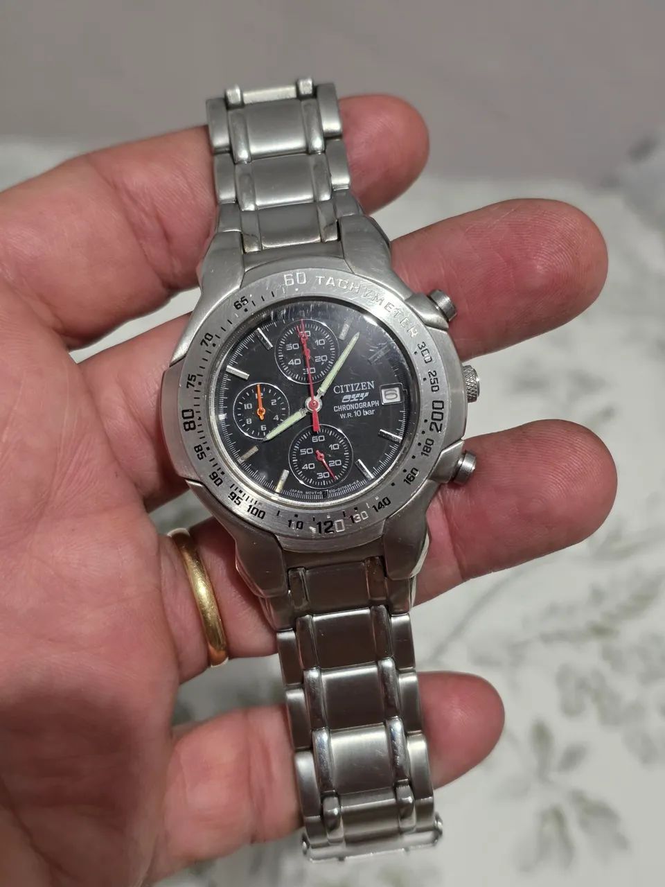 Relógio Cronograph Citizen Oxy Caixa aço 42mm taquímetro Made in