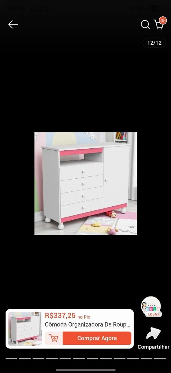Cômoda infantil de bebê 