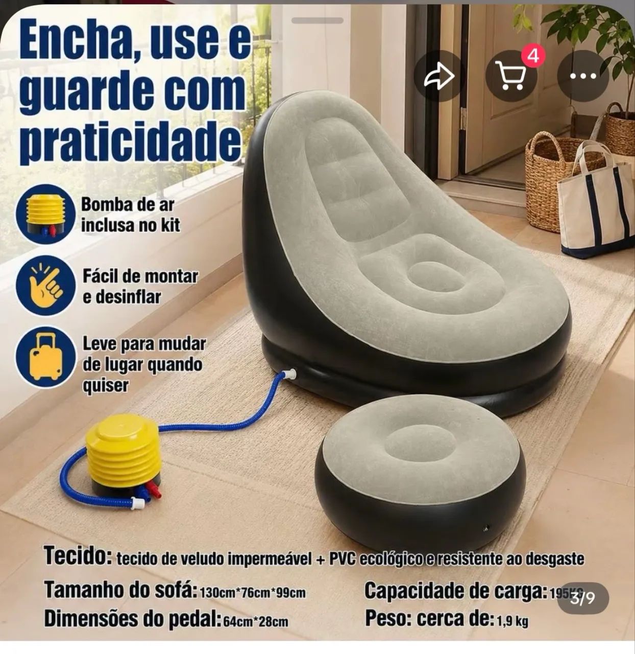 Poltrona inflável com apoio pra pe + bomba - Foto 2