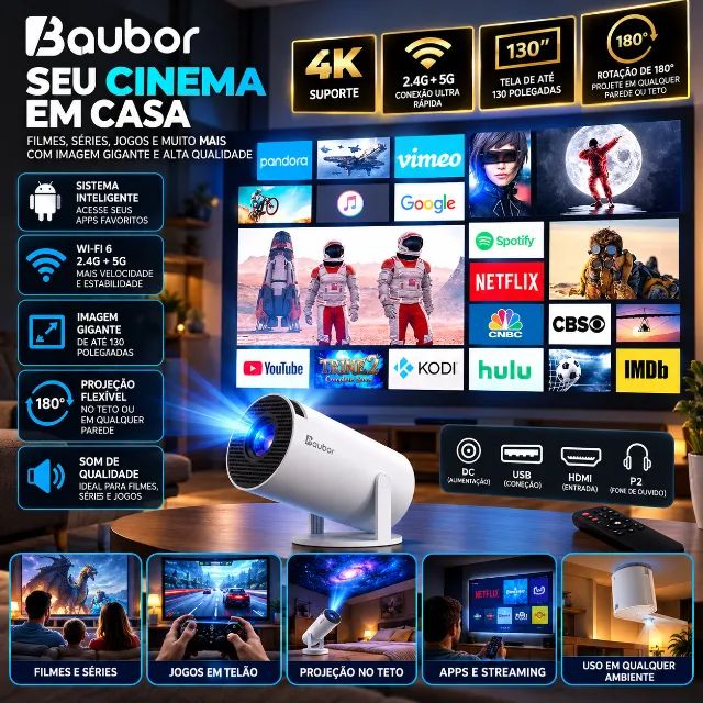 Projetor HY300 Smart Portátil Android 11 Wi-Fi Bluetooth HDMI 130 Polegadas - Foto 2