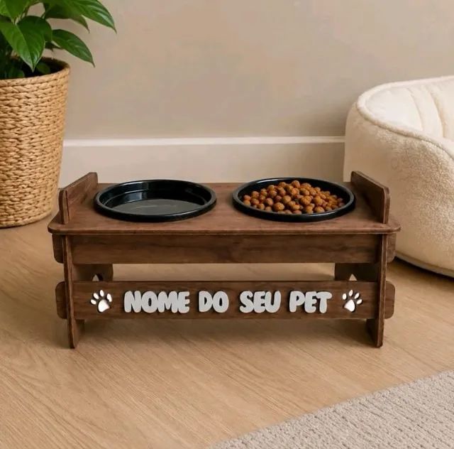 Comedouro pet PERSONALIZADO com nome com 02 potes