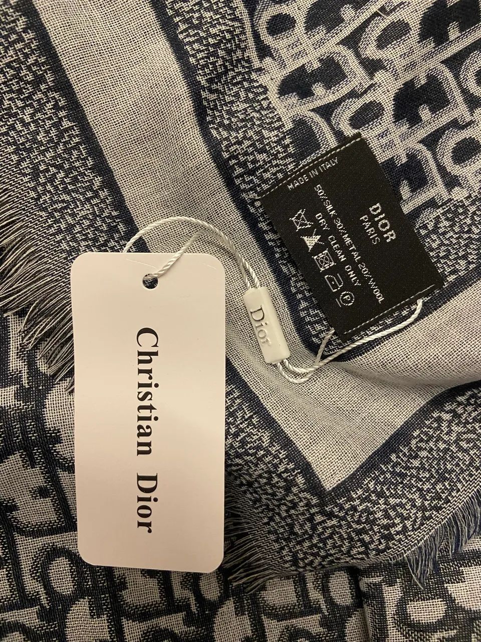 Lenço echarpe cale inspiração Christian Dior azul marinho  - Foto 3