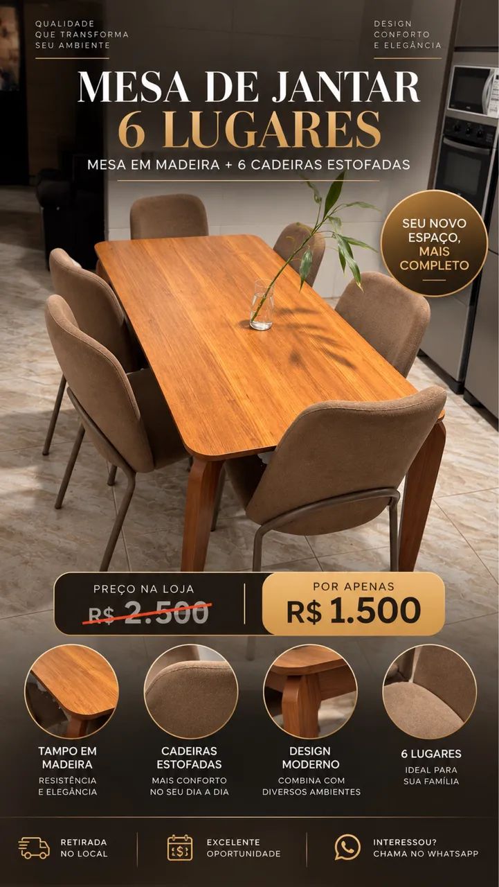 Mesa de jantar 6 lugares 