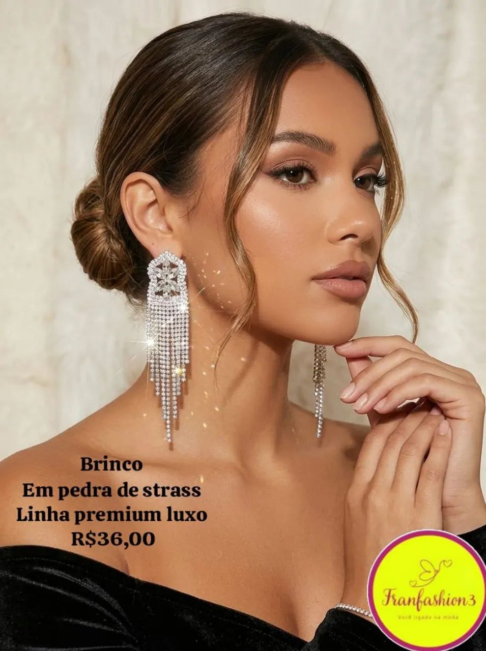 Brincos em Pedra de strass e linha luxo Premium