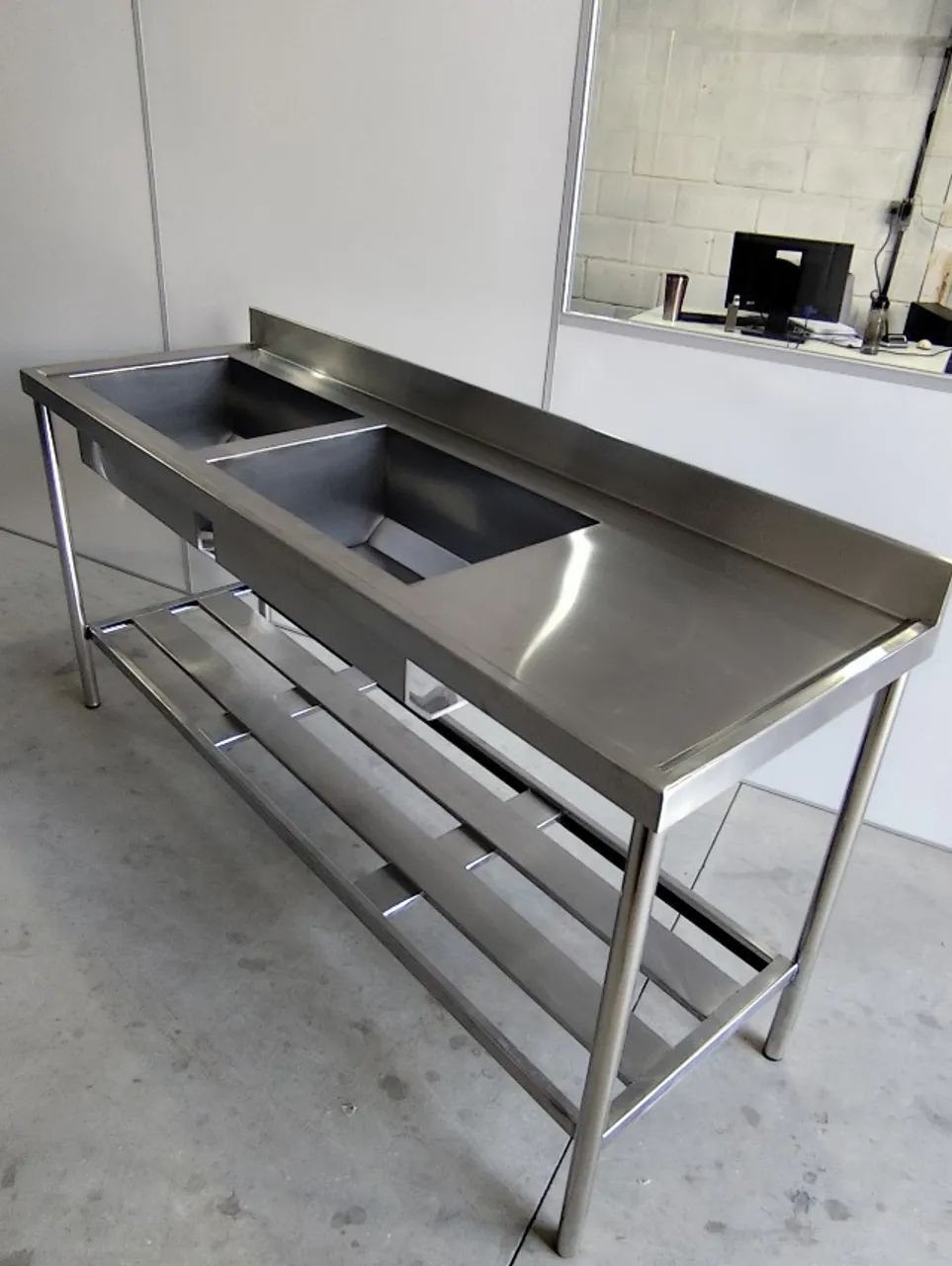 pia inox dupla 2,20m 2 cubas grandes