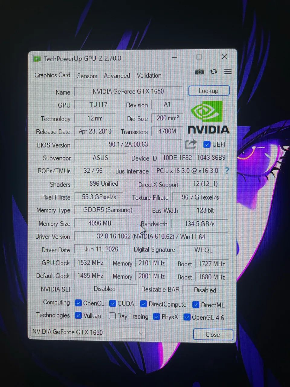 PLACA DE VÍDEO GTX 1650487315908718776325