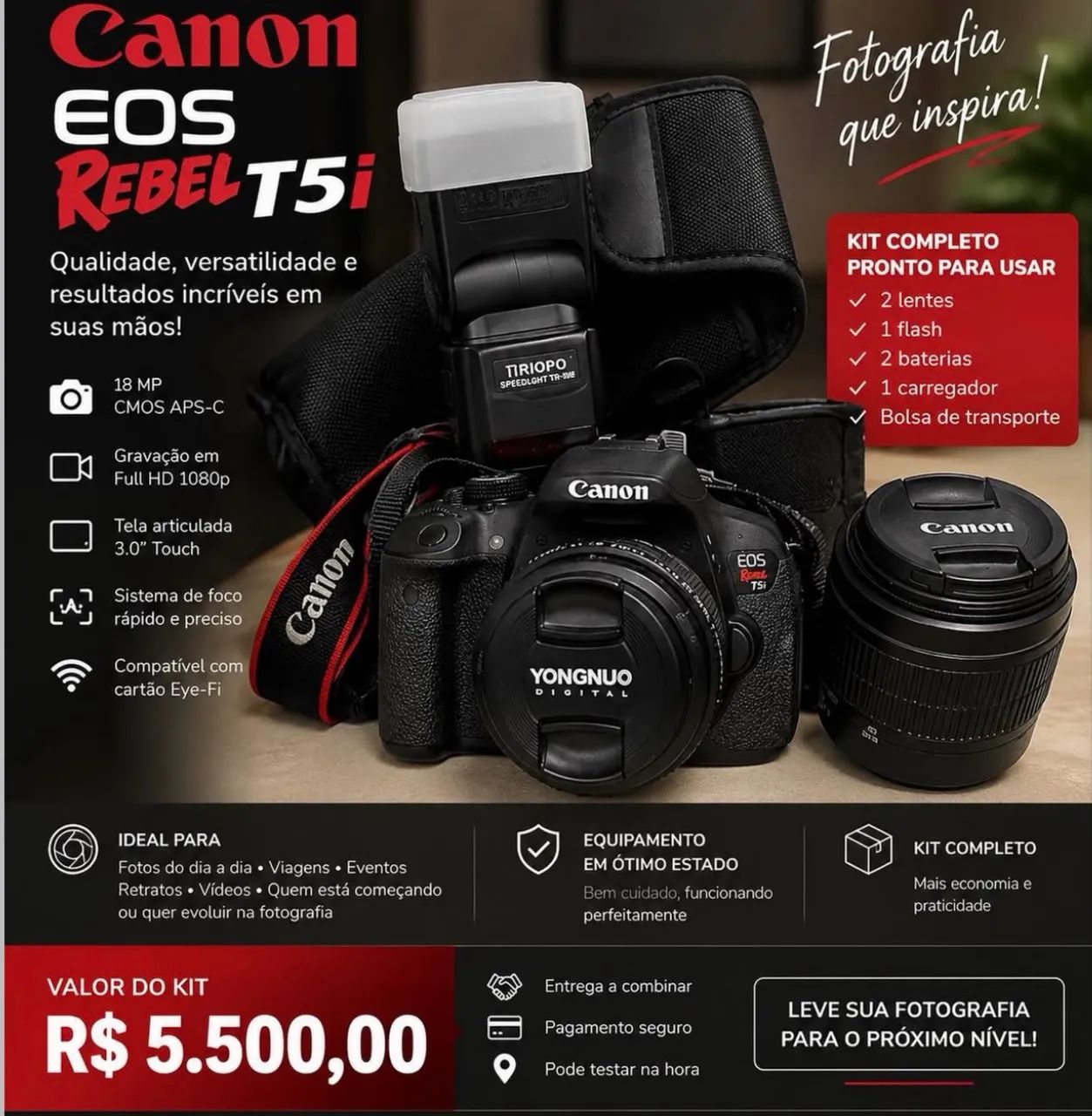 Câmera profissional kit cânon  - Foto 2