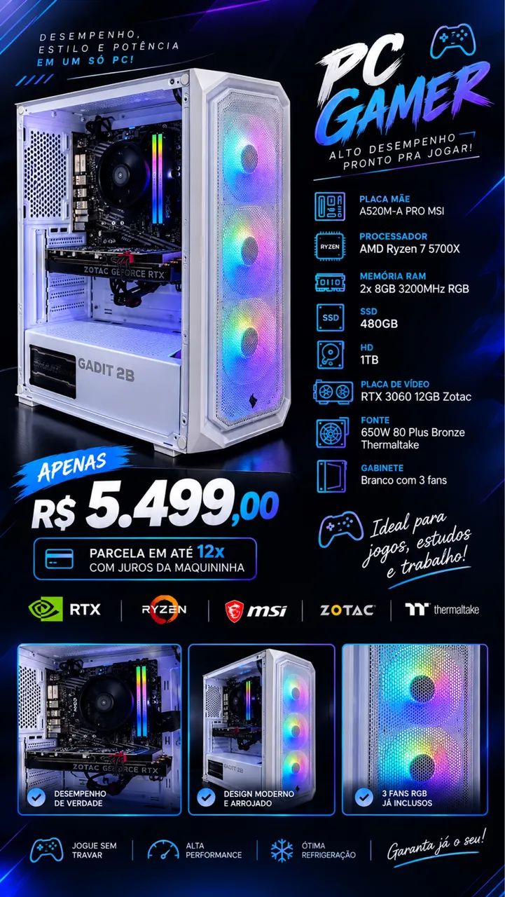 PC Gamer com RTX 3060 12GB - Foto 4