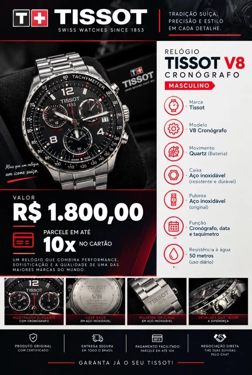 Relógio Tissot V8 Cronógrafo 