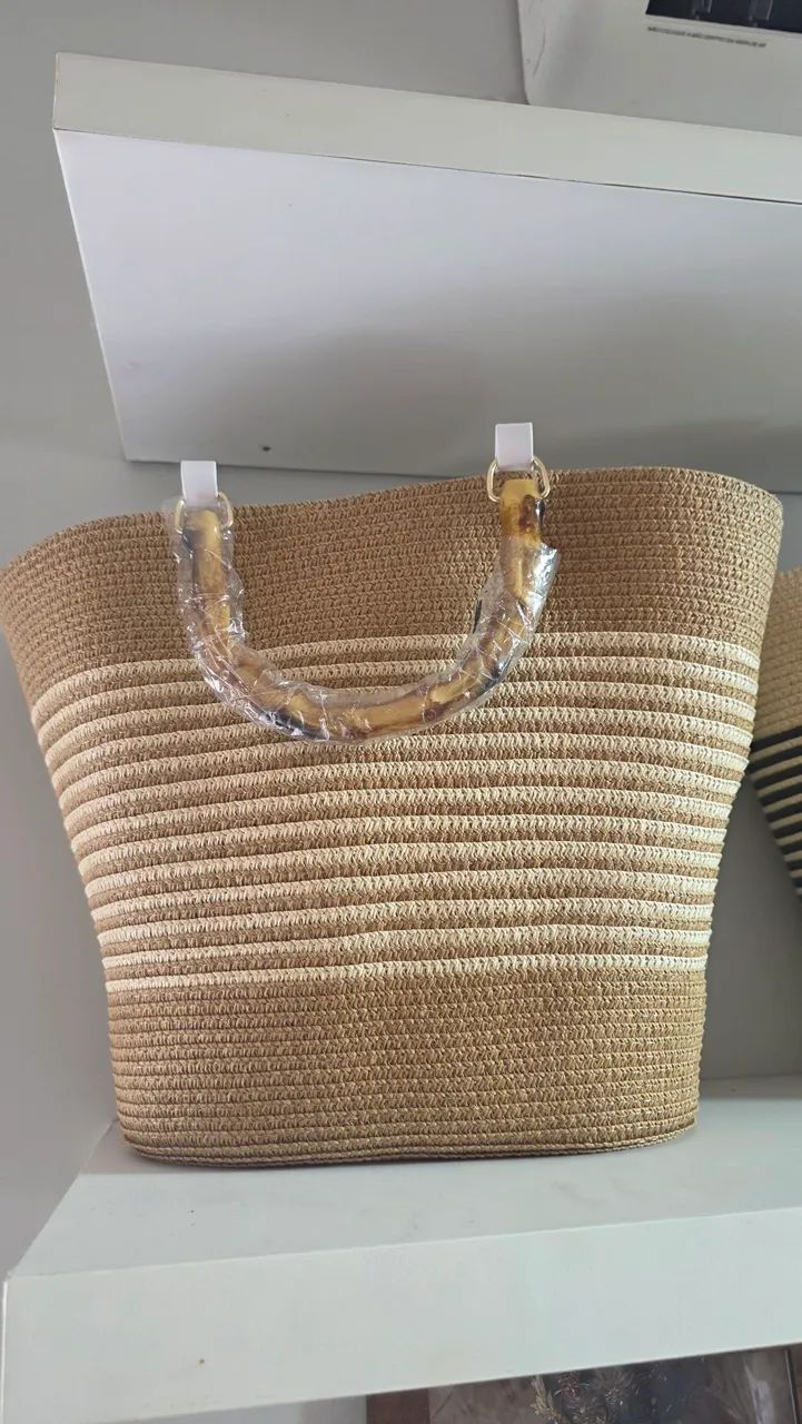 Bolsa praia com alça bambu