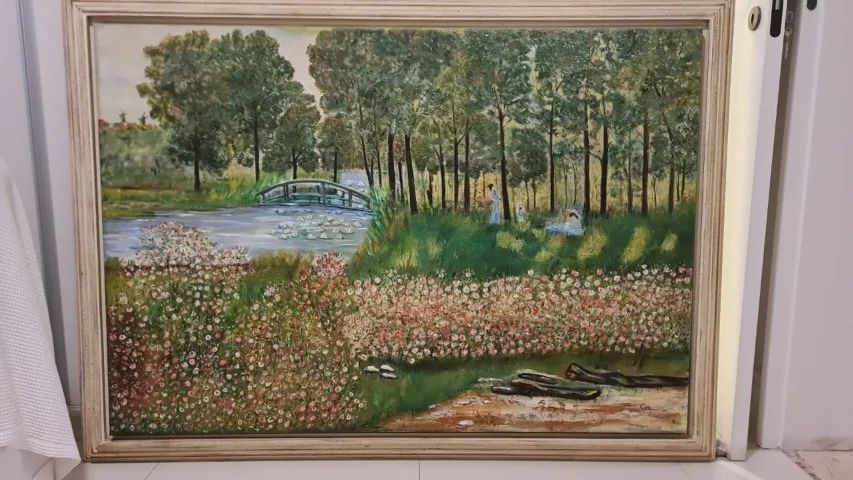 Quadro pintado a mão com moldura