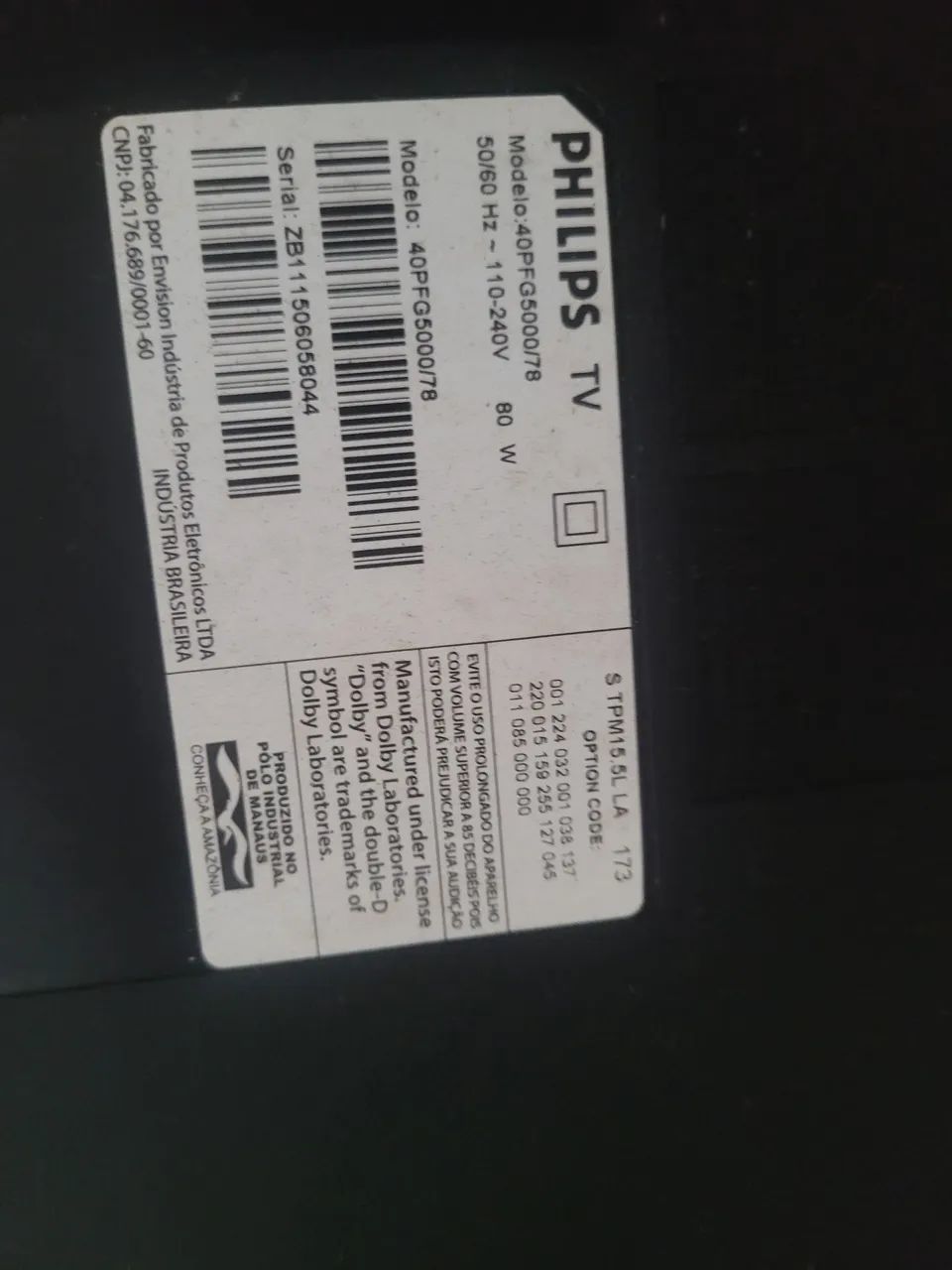 Tv Philips 43°  tela trincada