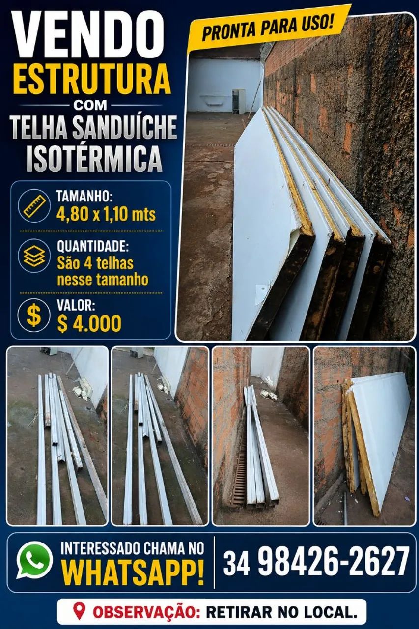 Vendo estrutura com telhas sanduíche isotérmica 