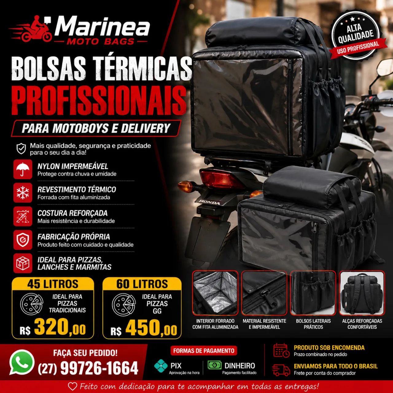 Bolsa Térmica para Motoboy 45L e 60L | Fabricação Própria