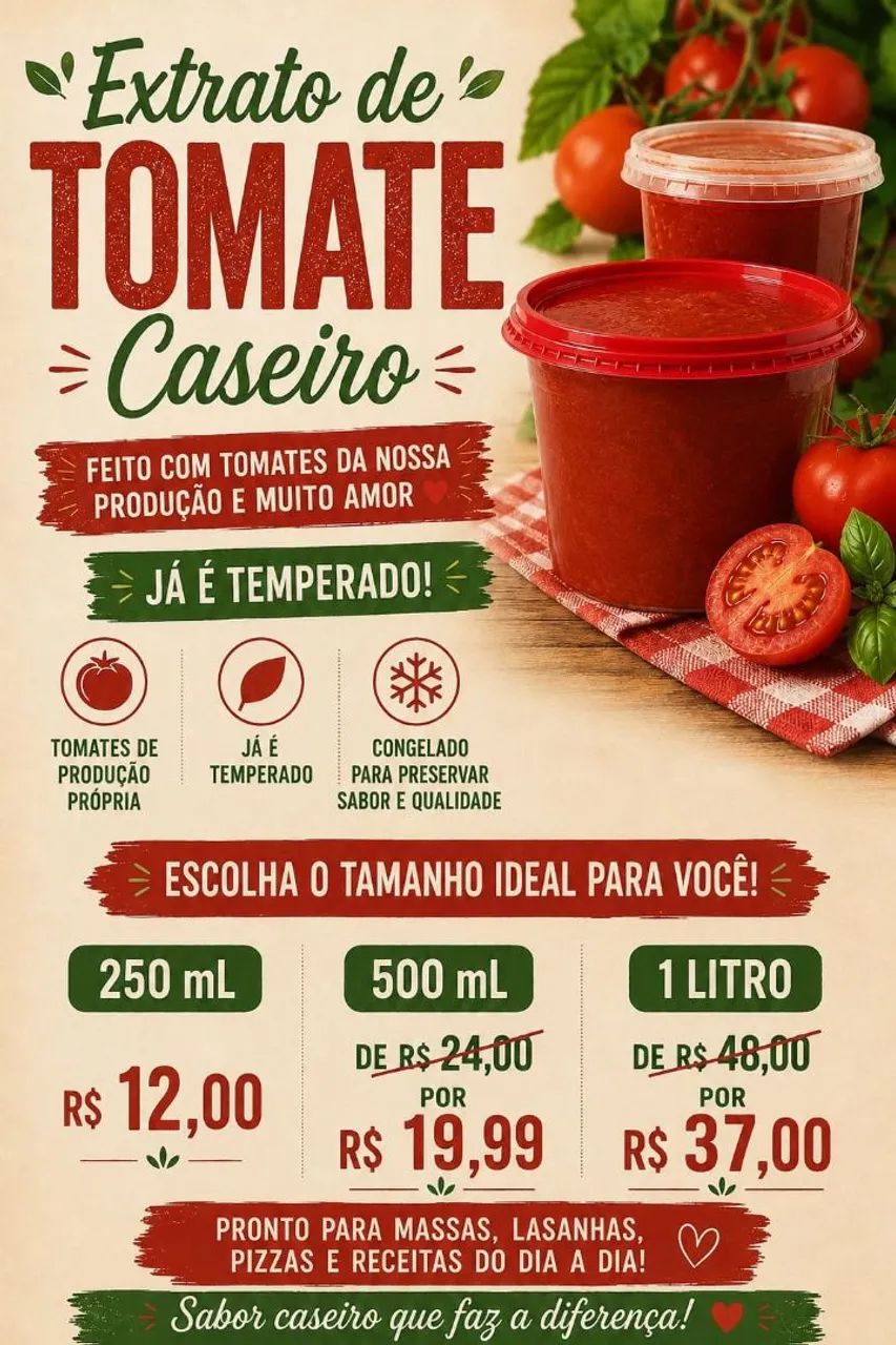 Molho de tomate caseiro artesanal