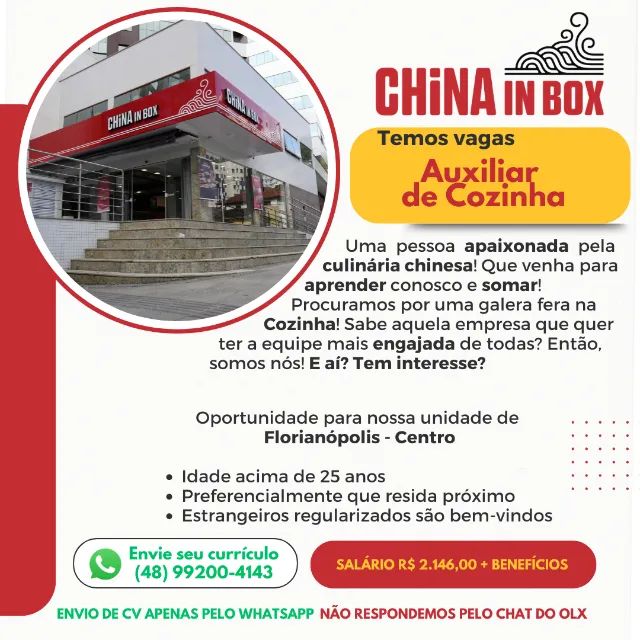 Auxiliar de Cozinha - China in Box Floripa