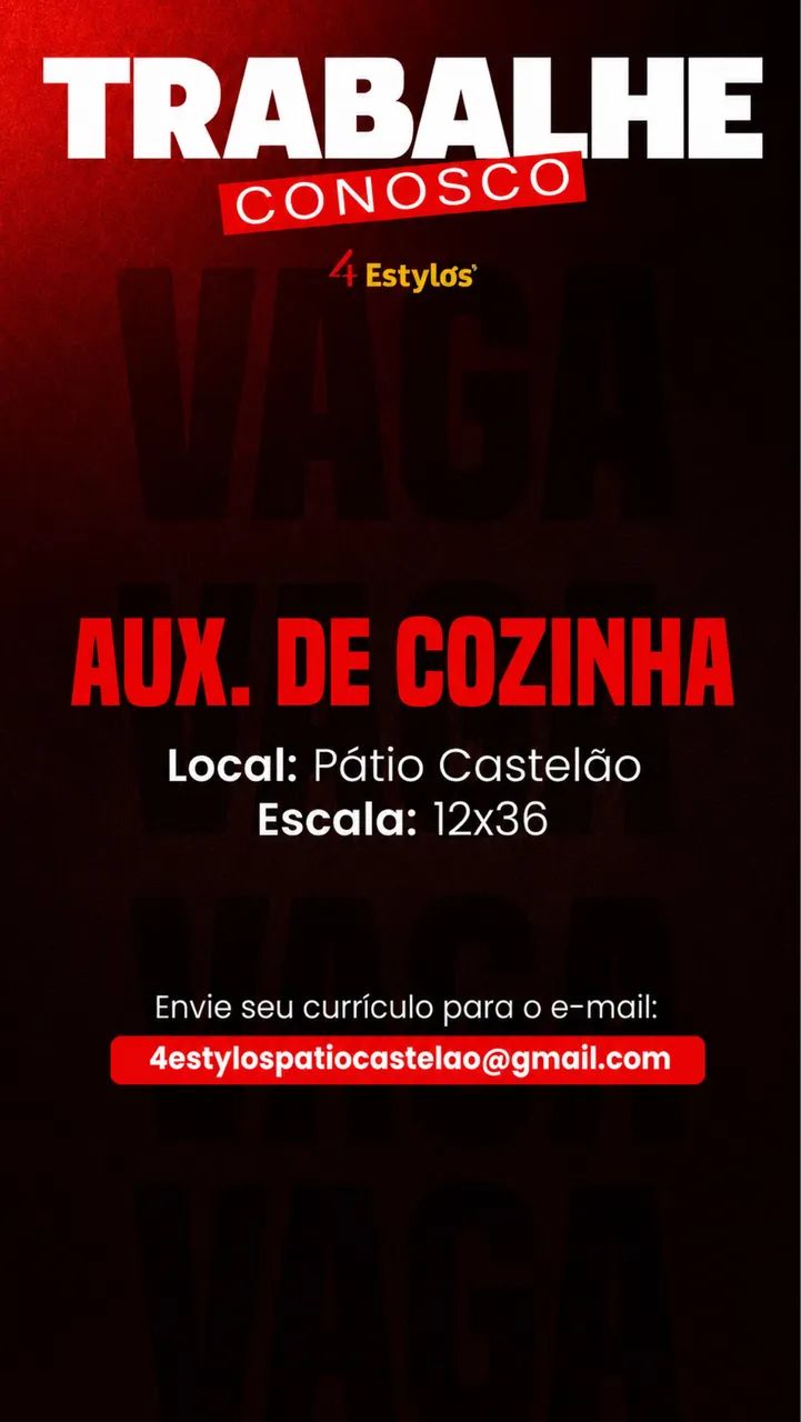 Vaga Auxiliar de cozinha.