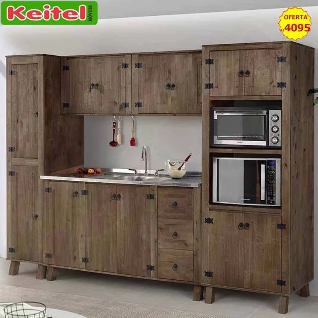 Cozinha Modulada Rústica Madeira Cor Imbuia 5 Peças 
