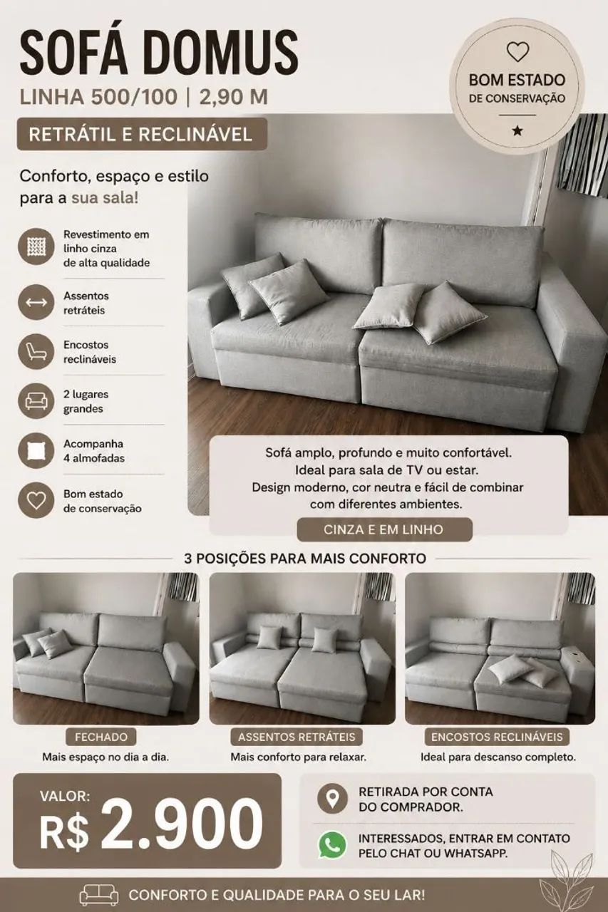 SOFÁ DOMUS - Retrátil e Reclinavel - Foto 3