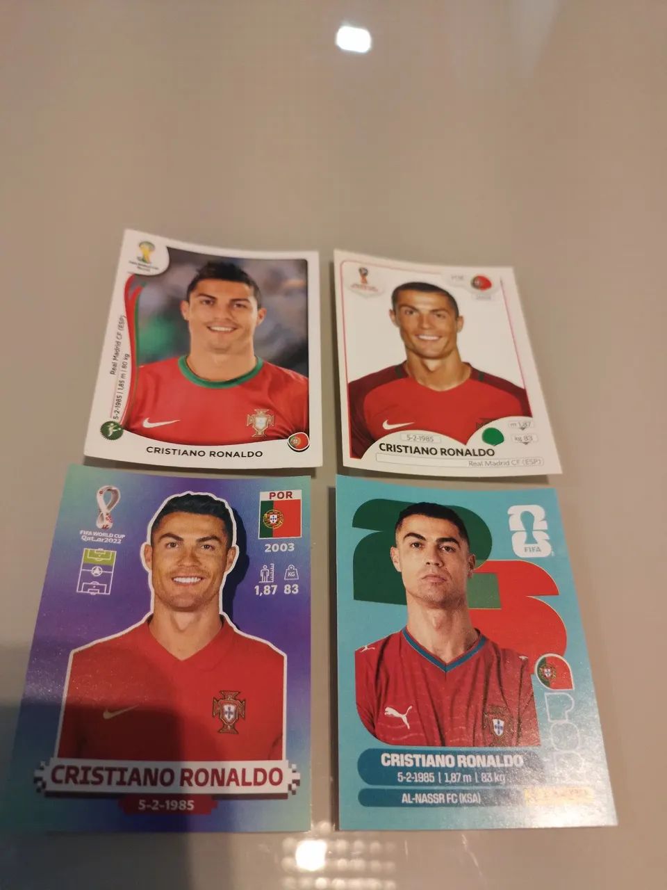 Figurinhas Cristiano Ronaldo 2014, 2018, 2022, 2026