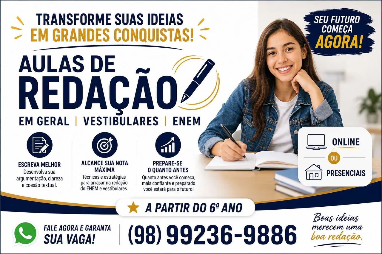 AULAS DE REDAÇÃO - ONLINE E PRESENCIAIS