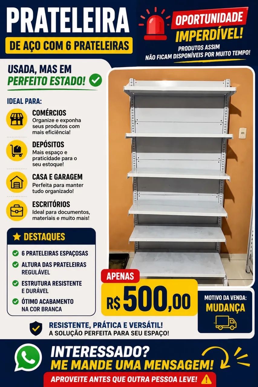Gôndolas/Prateleiras de Aço 2,00x0,40x0,30 com 