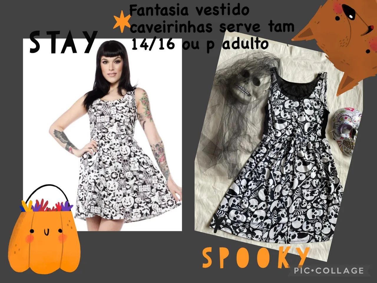Vestido caveirinha dark preto e branco  - Foto 3