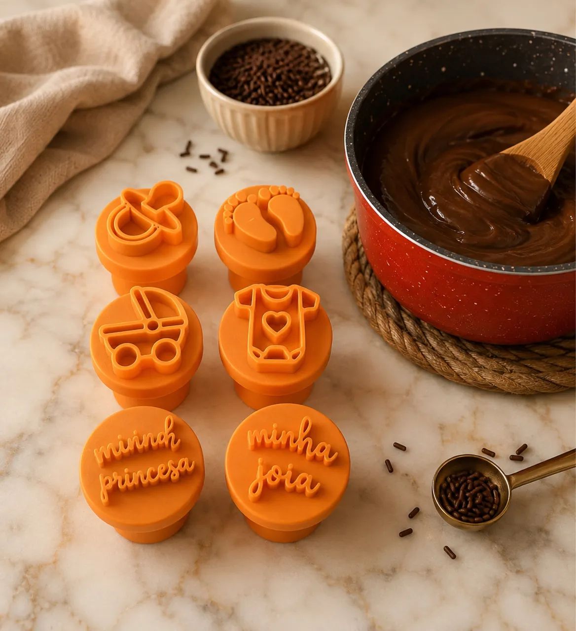 Kit 6 Carimbos de Brigadeiro Chá de Bebê / Maternidade - Personalize com Nome!