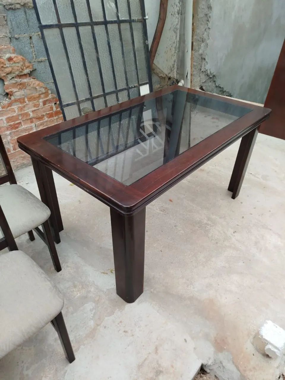 Mesa Jantar Madeira e Tampo de Vidro 5 Cadeiras - Foto 4