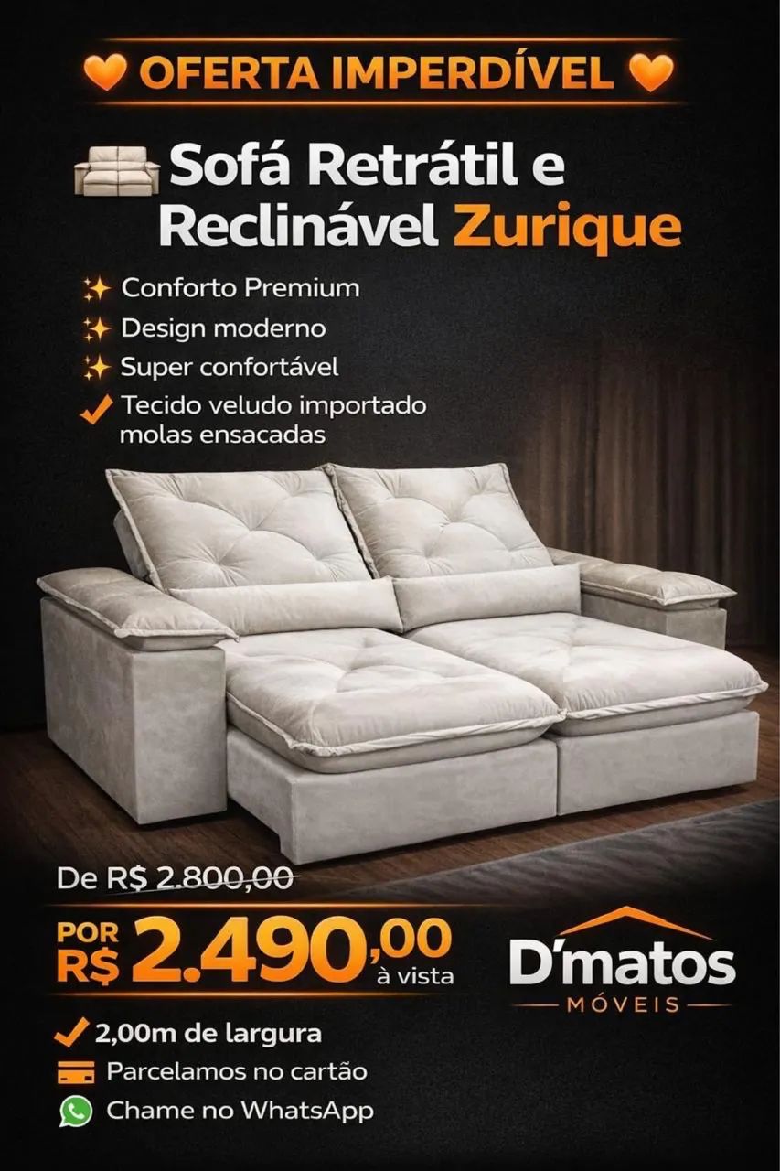 Sofá Retrátil e Reclinável Zurique