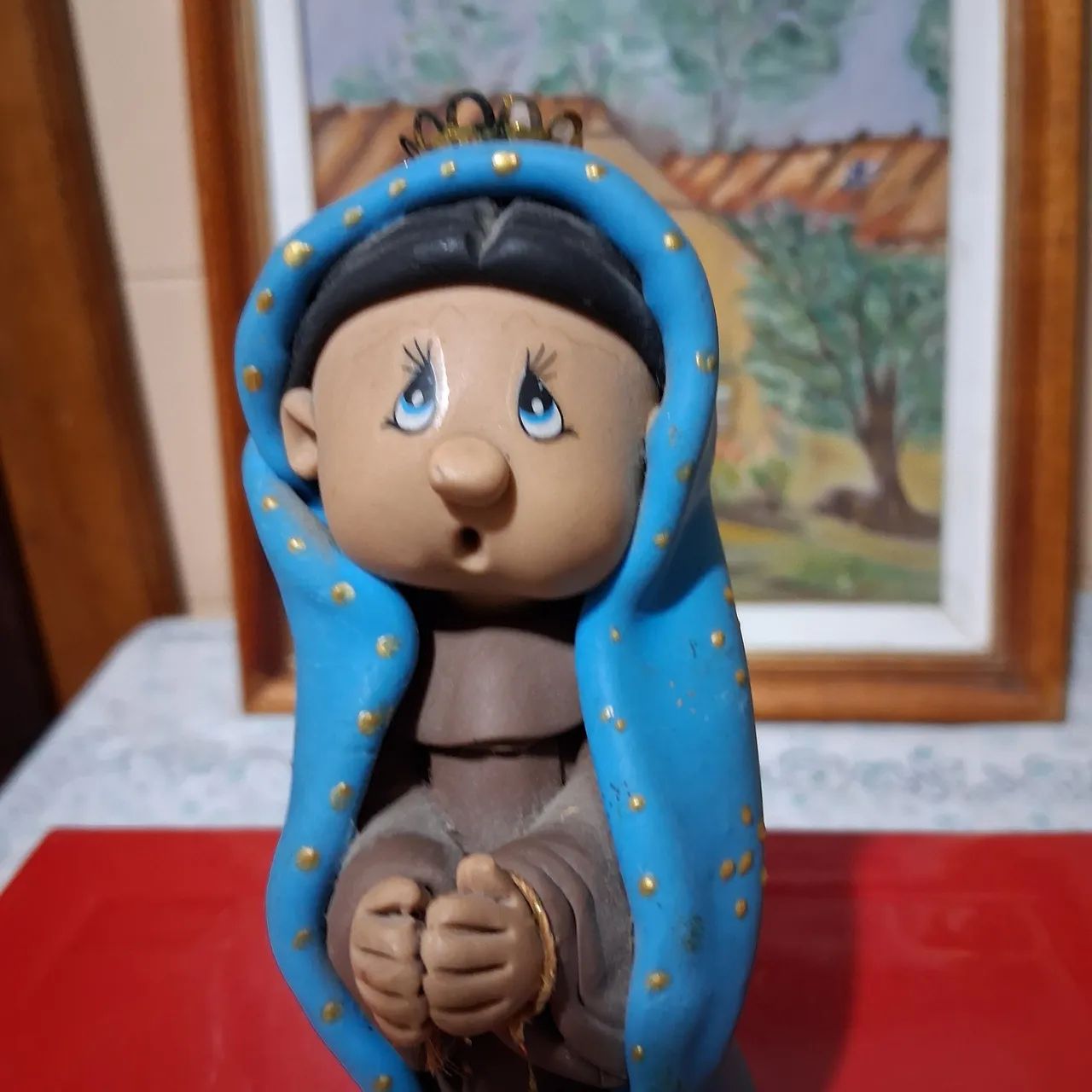 Estatueta São Francisco de Assis  com manto e coroa... - Foto 2