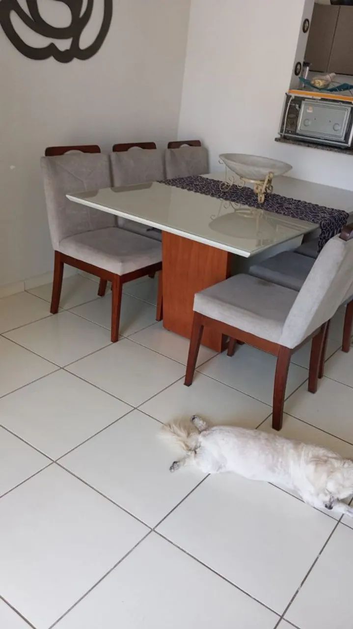 Mesa de Jantar 6 Lugares com Tampo de Vidro e Laca - Credimóveis - Foto 3