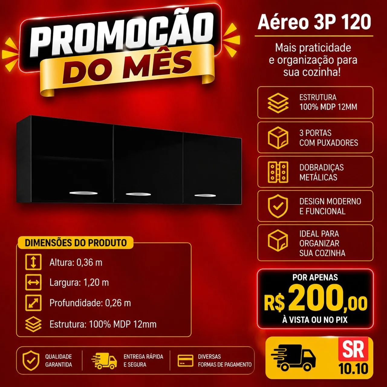 Armário aéreo 3 portas