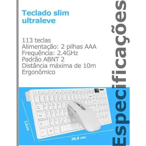 Kit Teclado E Mouse Sem Fio Bluetooth Wireless 2.4ghz Usb Ultra Slim Compacto Android Pc  - Foto 3