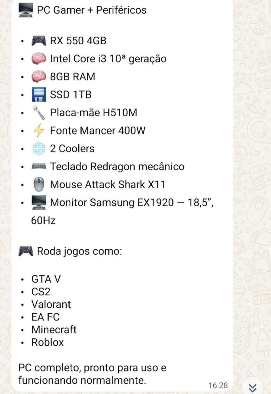 Pc gamer + periféricos 
