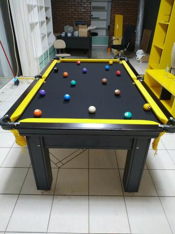 Mesa de Sinuca Tabaco Campo de jogo em Mdf Redinhas Amarelas Tecido Preto - Foto 4