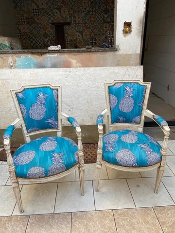 Par De Cadeiras Est Inglês Pintura Em Pátina Estofadas  - Foto 6