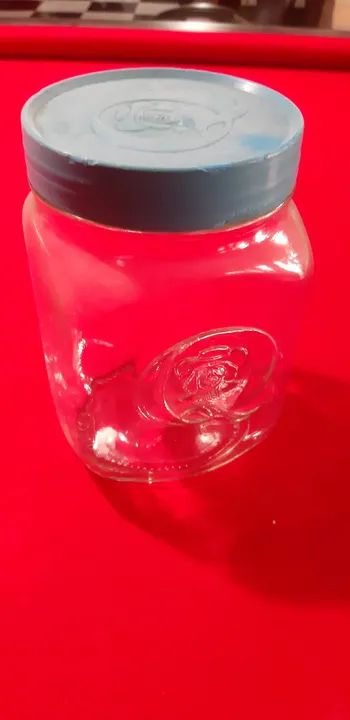 Jarro de Vidro Vintage Quaker  com Tampa Azul