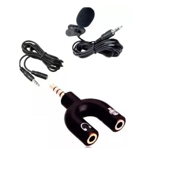 Microfone De Lapela Profissional + Extensor + Adaptador Celular P3/P2 M2 Preto