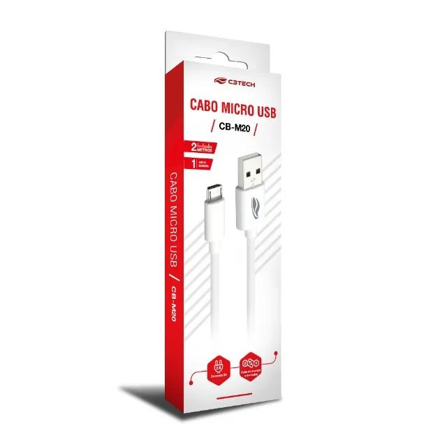 Cabo Cel C3Tech Micro USB V8 2M 2A CB-M20WH - WZetta - Foto 2