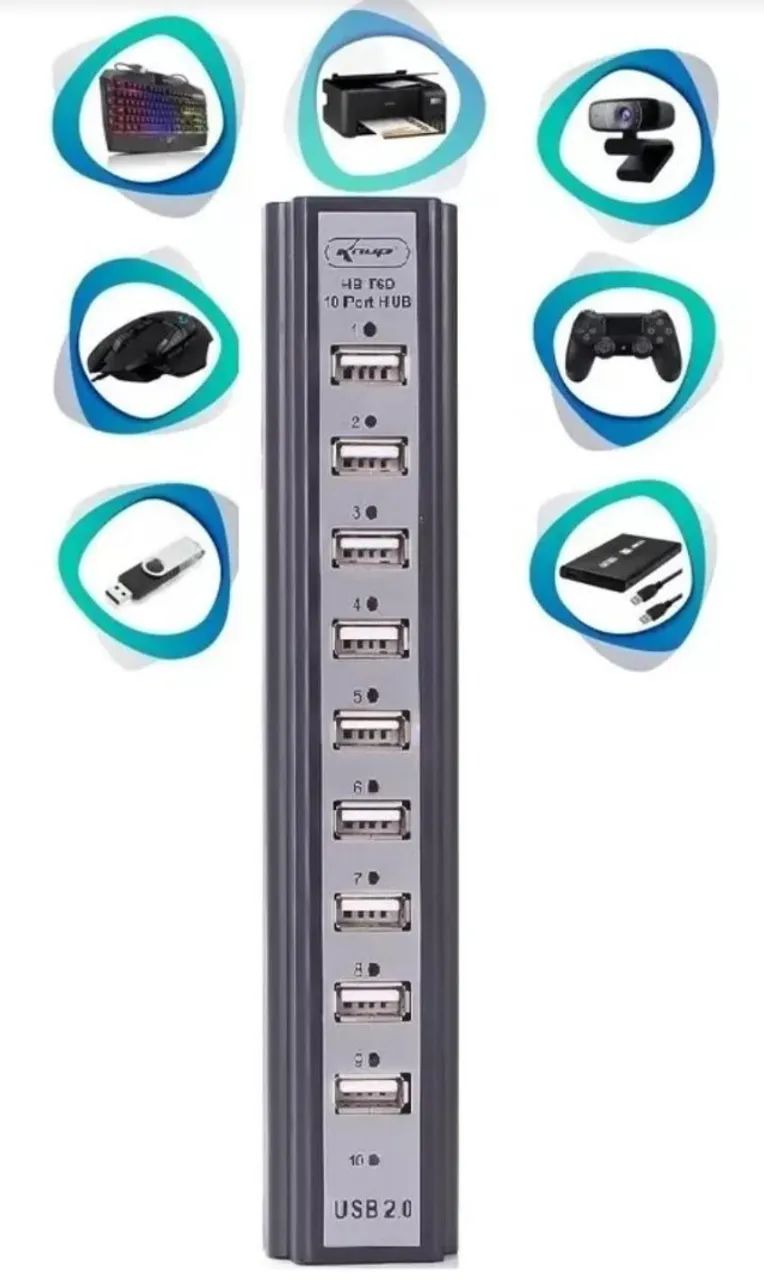 HUB Usb 2.0 Knup Hb-t69 com 10 Portas 480 Switch - Foto 4
