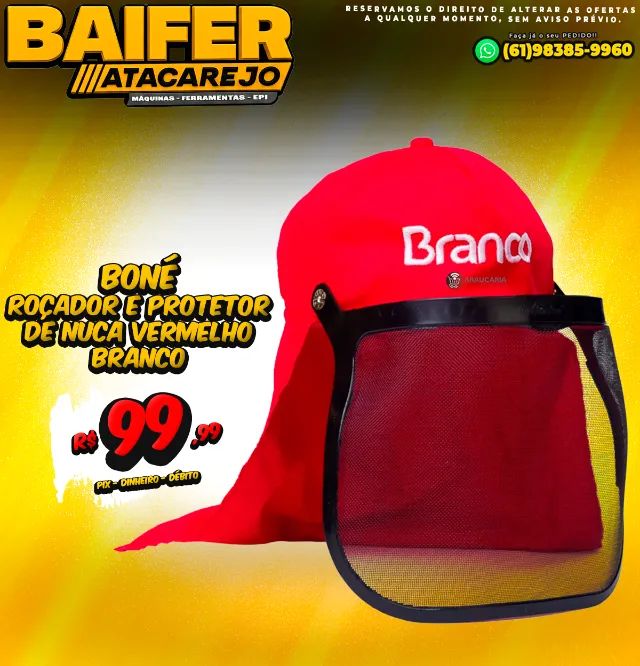 Boné Roçador e Protetor de Nuca Vermelho Branco