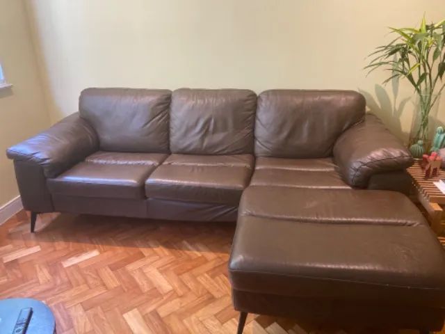 Sofá de 3 lugares em couro original, marrom, com chaise - Foto 3