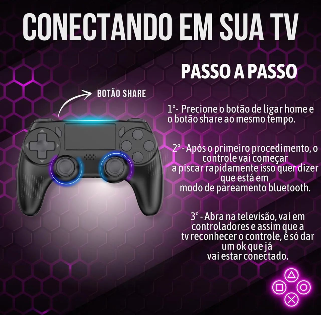 Controle PS4 PlayStation 4 - Preto - Foto 4